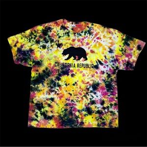 Tie Dye Hand Dyed Fire Scrunch T-Shirt Red Orange Yellow Black Size 2XL